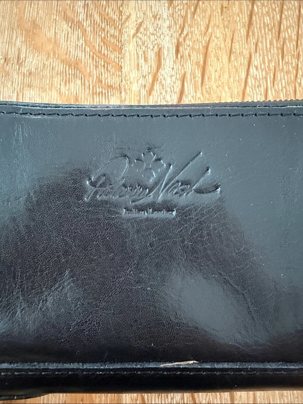 Patricia Nash Black Leather Wristlet Wallet - Embossed Logo
